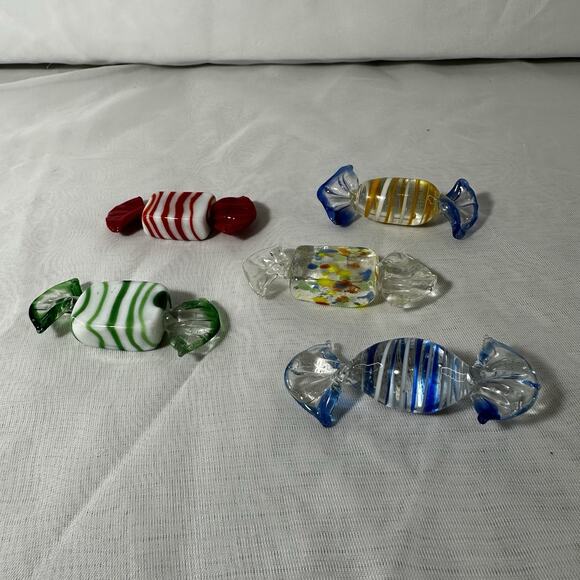 Murano Blown Glass Wrapped Candy Lot Of 5 - Picture 1 of 6